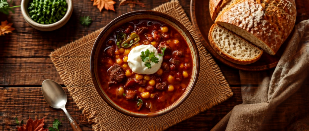 Chile Poblano y Carne de Res con Elote