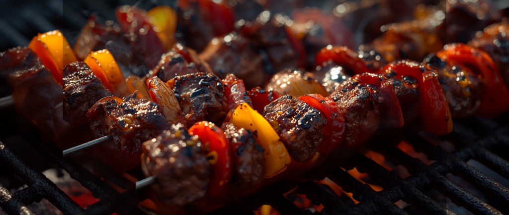 Brochetas de Sirloin a la Parrilla con Pimientos y Cebolla